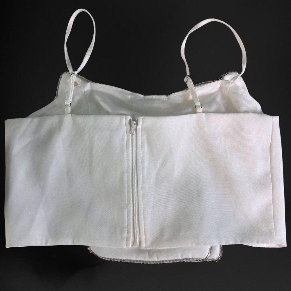 Cloud Ten Bow Crop Top White Rhinestone Women Large Coquette Party Cropped - Picture 3 of 9